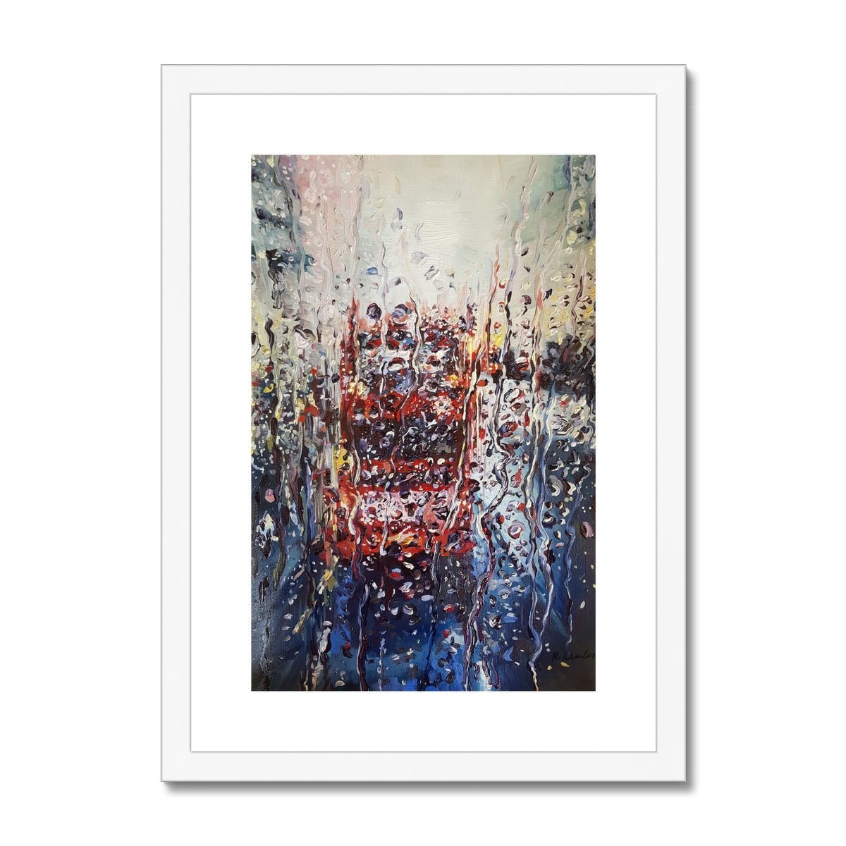 Rainy London Bus At Night | Print Prints Harriet Lawless Artist england rainy A3 / 12"x16.5" White Frame