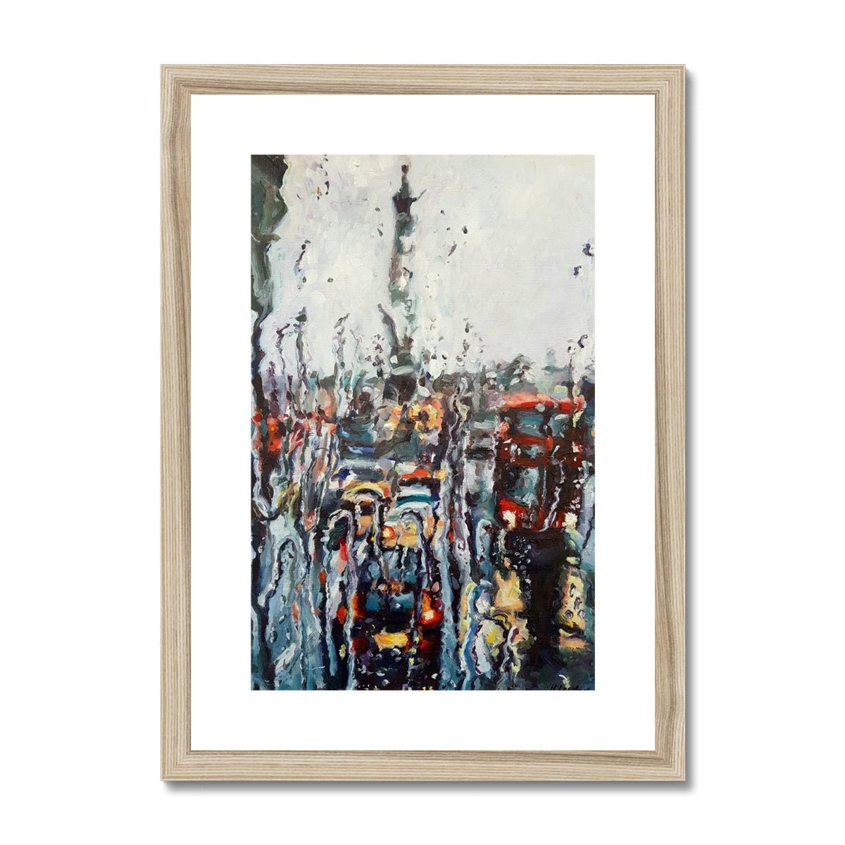 Rainy Window View of Trafalgar Square | Print Prints Harriet Lawless Artist england rainy A3 / 12"x16.5" Natural Frame