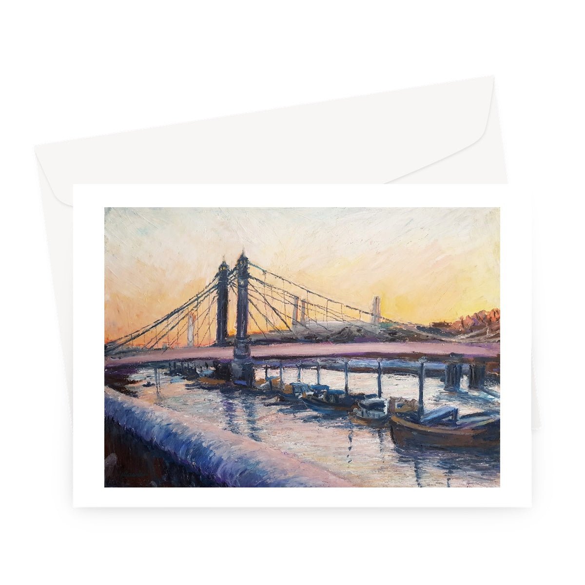 Snowy Albert Bridge on the River Thames, London | Greeting Cards Stationery Harriet Lawless Artist england