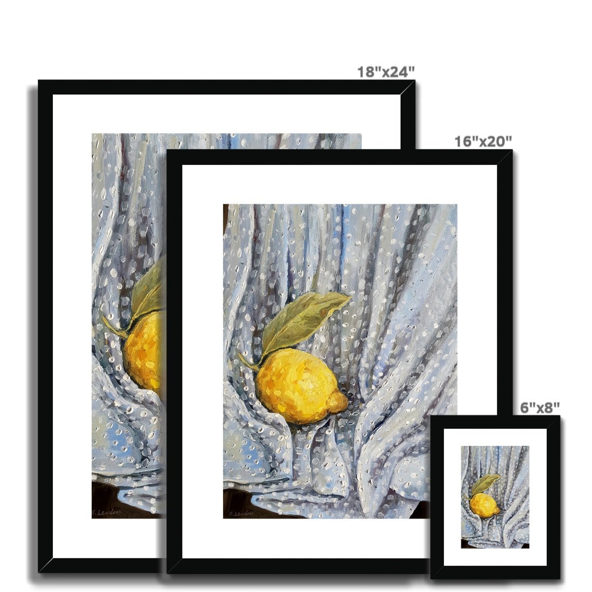 Sorrento Lemon On Dots | Print Prints Harriet Lawless Artist fruit italy still life 16"x20" / 41x51cm Natural Frame