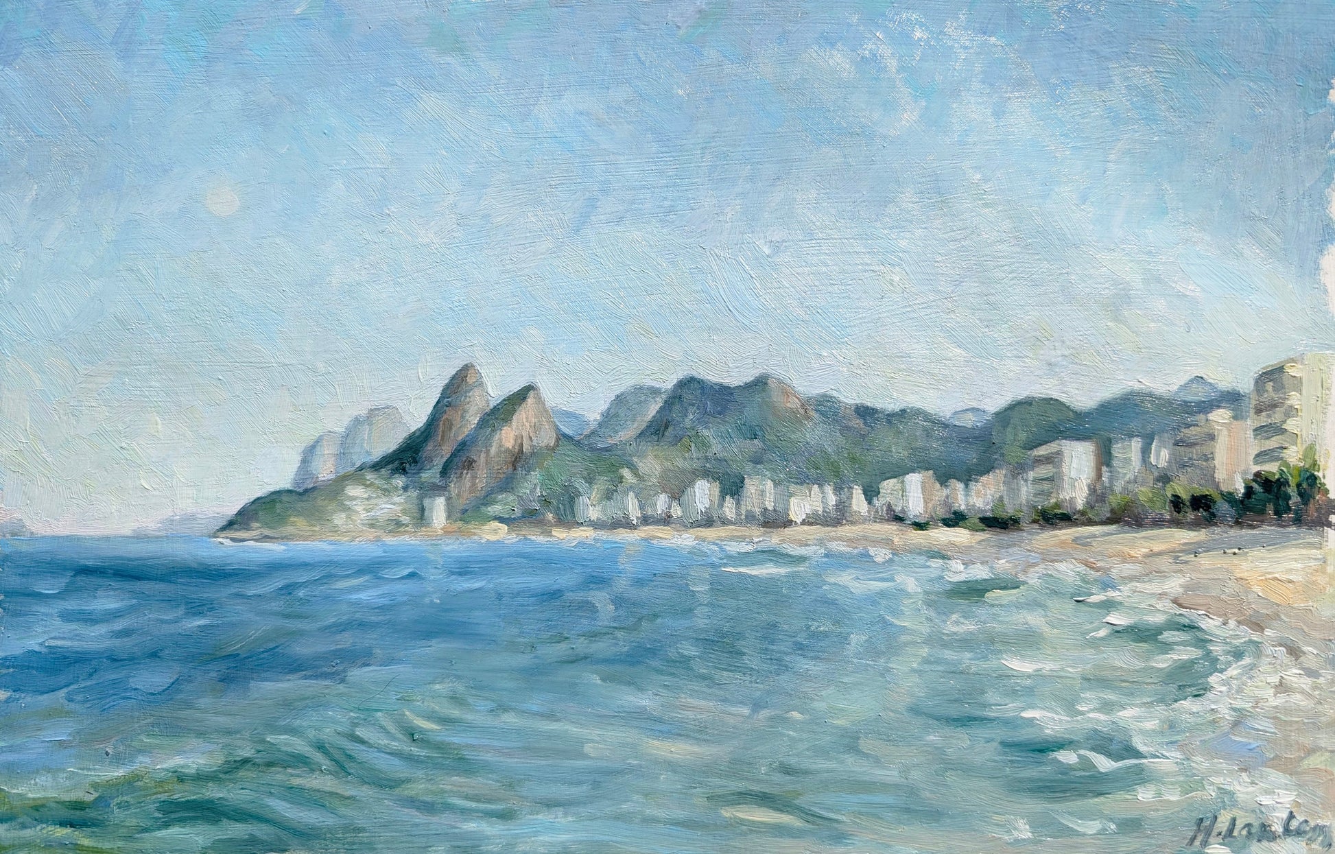 Study For Morning Moonset, Winter On Ipanema Beach | Original Painting Original Paintings Harriet Lawless Artist brazil