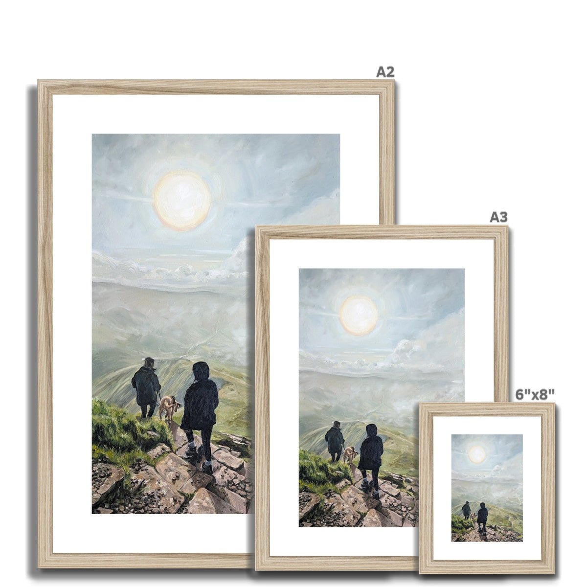 Sunrise Descent: Pen Y Fan Silhouettes | Print Prints Harriet Lawless Artist wales A3 / 12"x16.5" Natural Frame