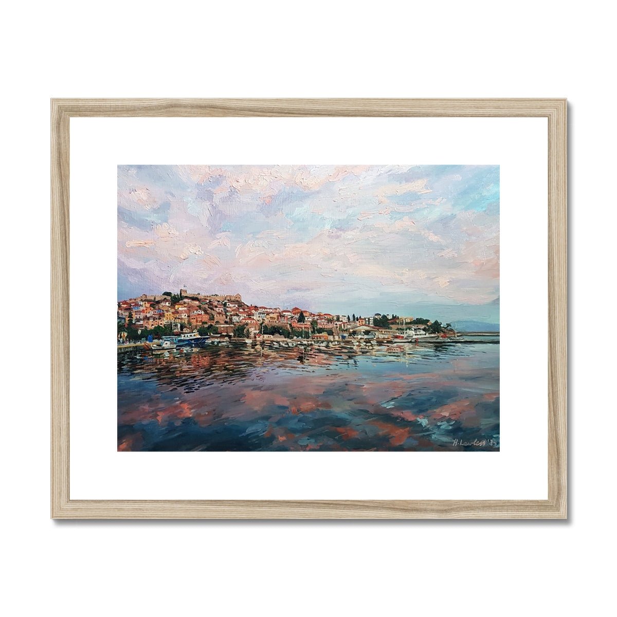 Sunset Hues Over Panagia, Kavala | Print Prints Harriet Lawless Artist greece sunset 20"x16" / 51x41cm Natural Frame