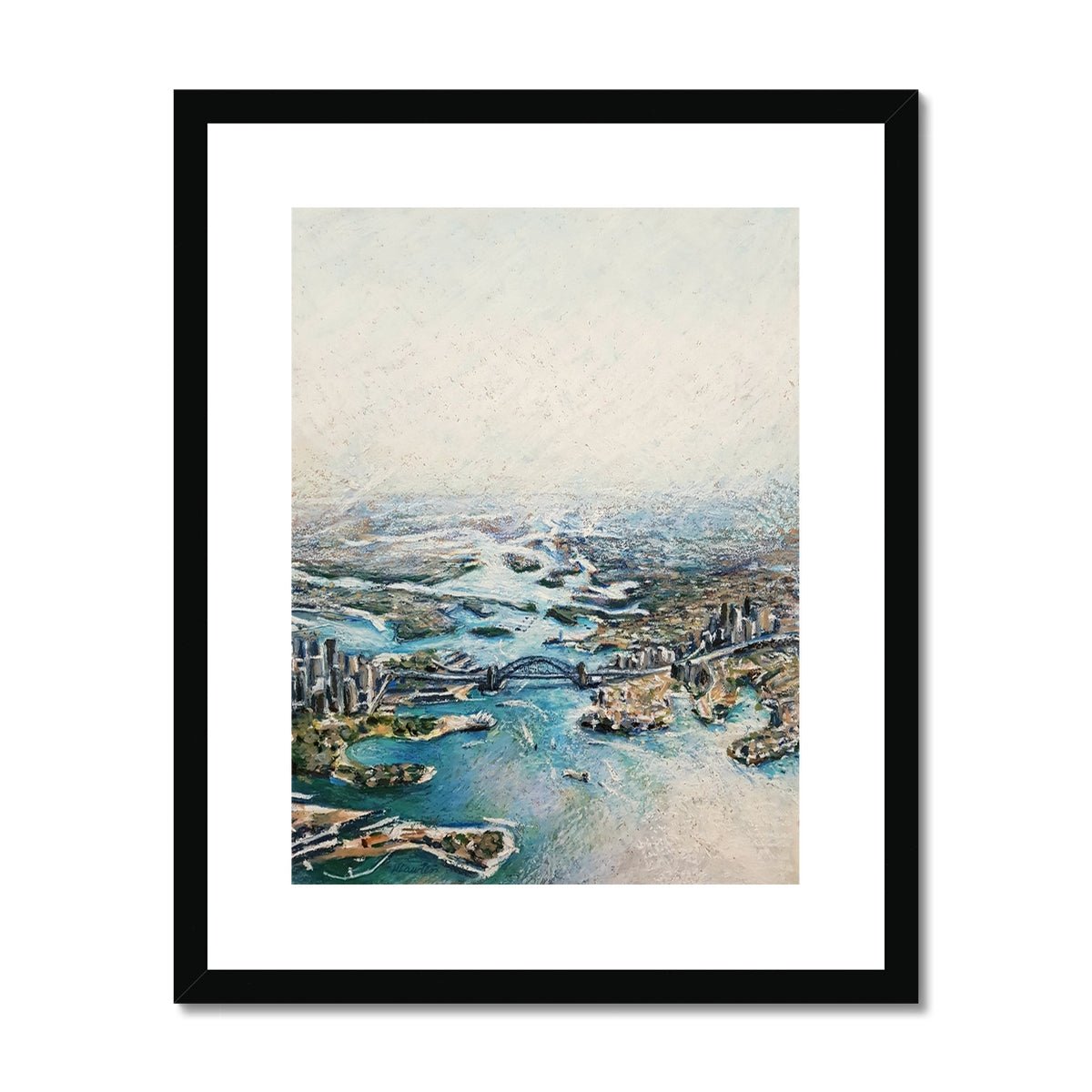 Sydney Harbour Aerial View | Print Prints Harriet Lawless Artist australia 16"x20" / 41x51cm Black Frame