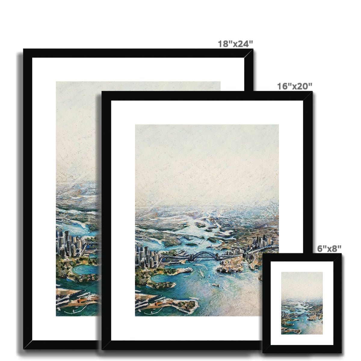 Sydney Harbour Aerial View | Print Prints Harriet Lawless Artist australia 16"x20" / 41x51cm Natural Frame