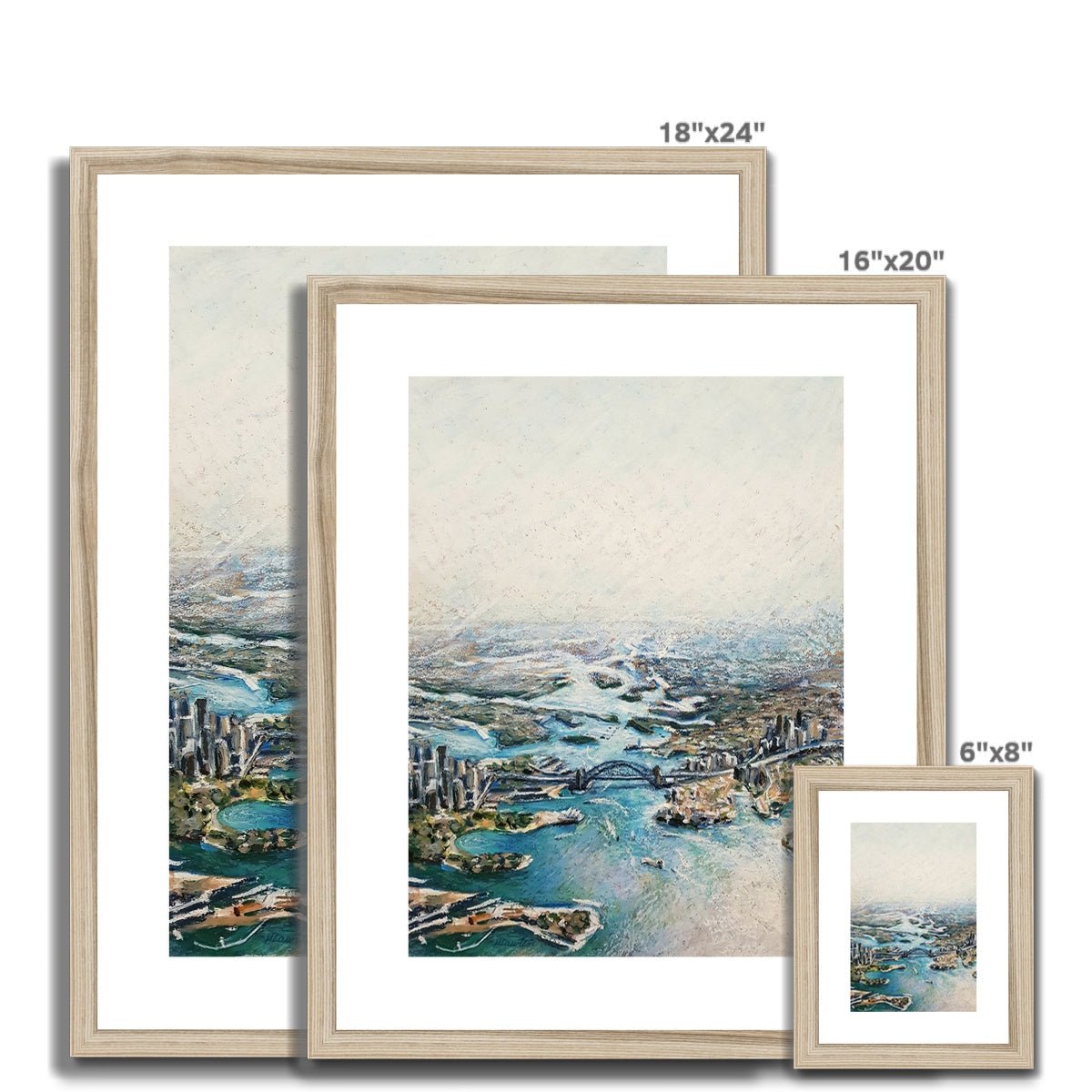 Sydney Harbour Aerial View | Print Prints Harriet Lawless Artist australia 16"x20" / 41x51cm Natural Frame