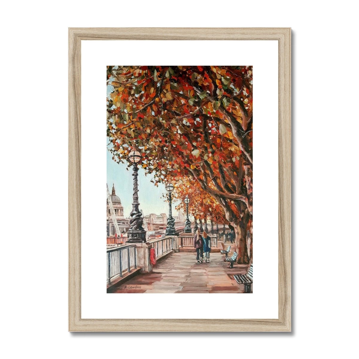 The Queen's Walk On An Autumn Day In London | Print Prints Harriet Lawless Artist england A3 / 12"x16.5" Natural Frame