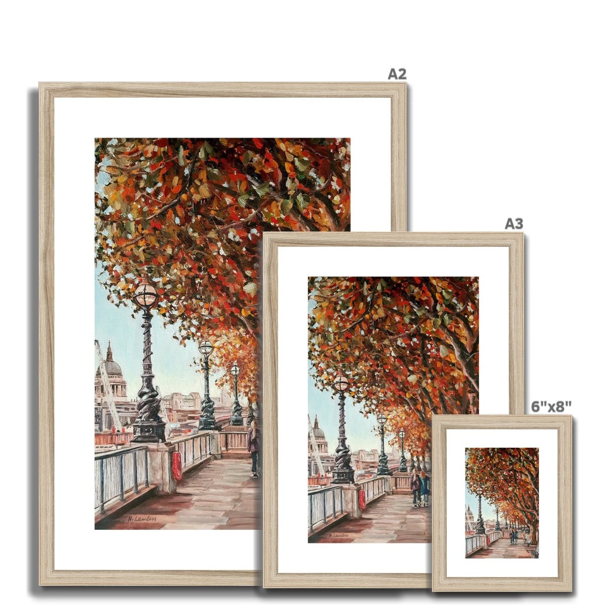 The Queen's Walk On An Autumn Day In London | Print Prints Harriet Lawless Artist england A3 / 12"x16.5" Natural Frame