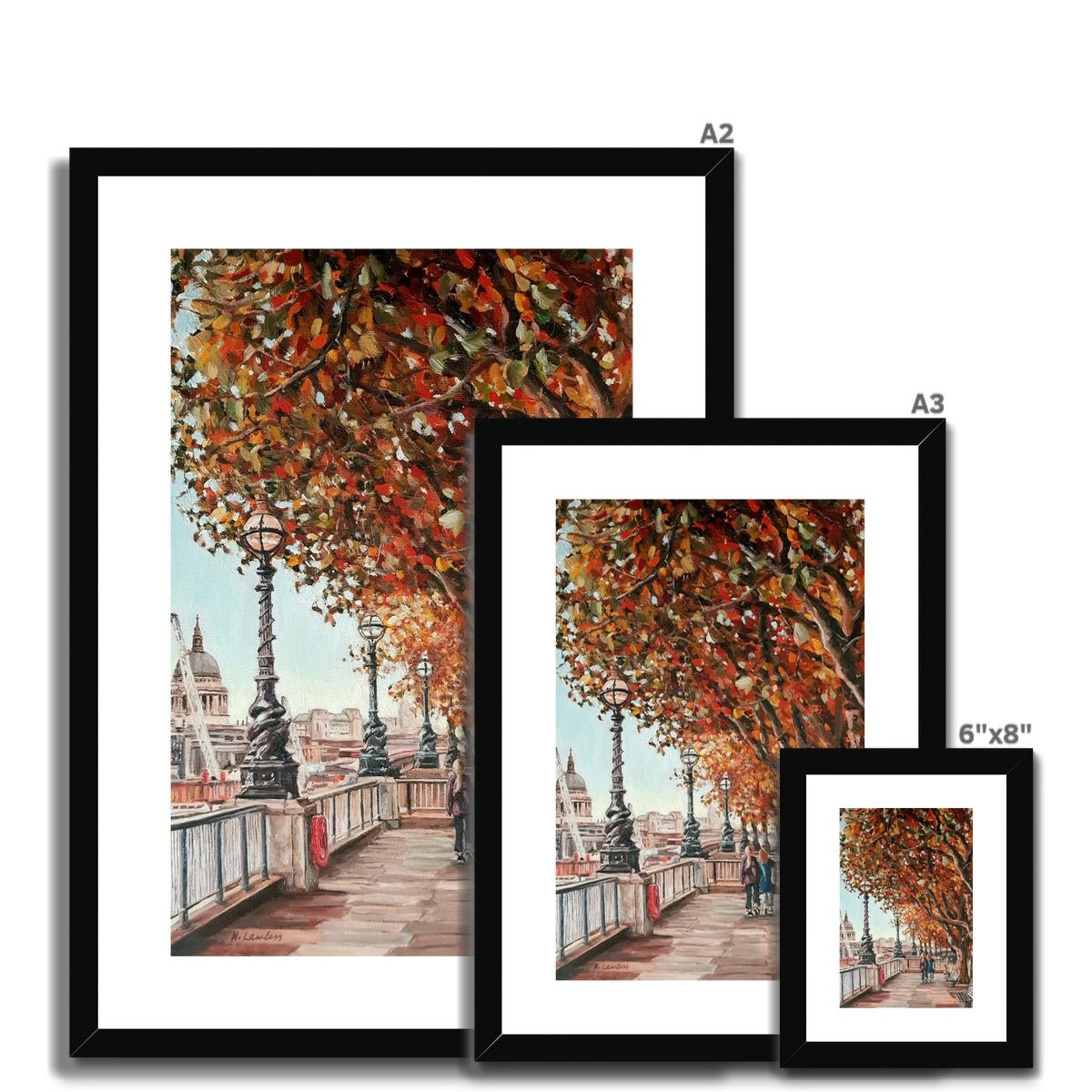 The Queen's Walk On An Autumn Day In London | Print Prints Harriet Lawless Artist england A3 / 12"x16.5" Natural Frame