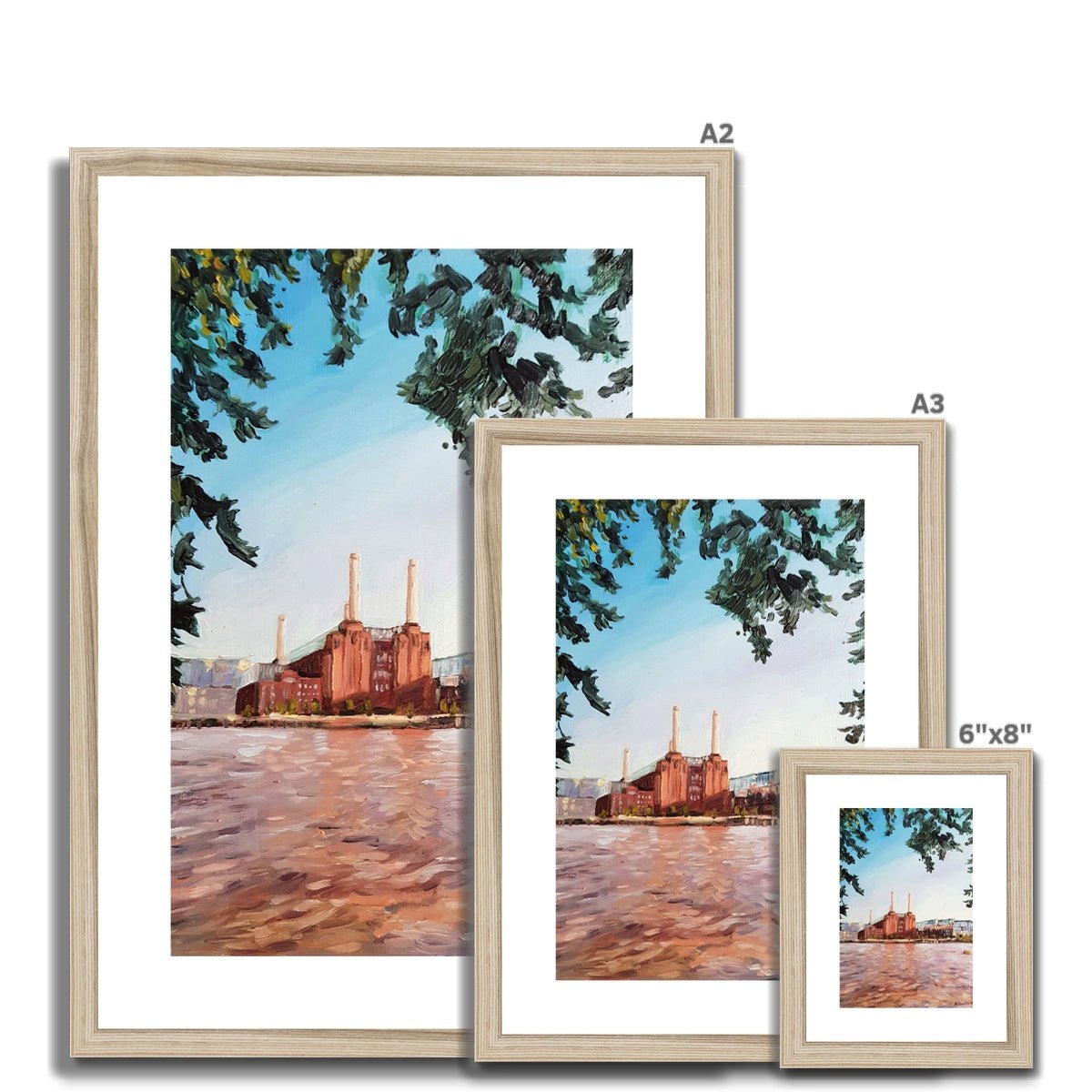 Towards Battersea Power Station, From Pimlico | Print Prints Harriet Lawless Artist england A3 / 12"x16.5" Natural Frame