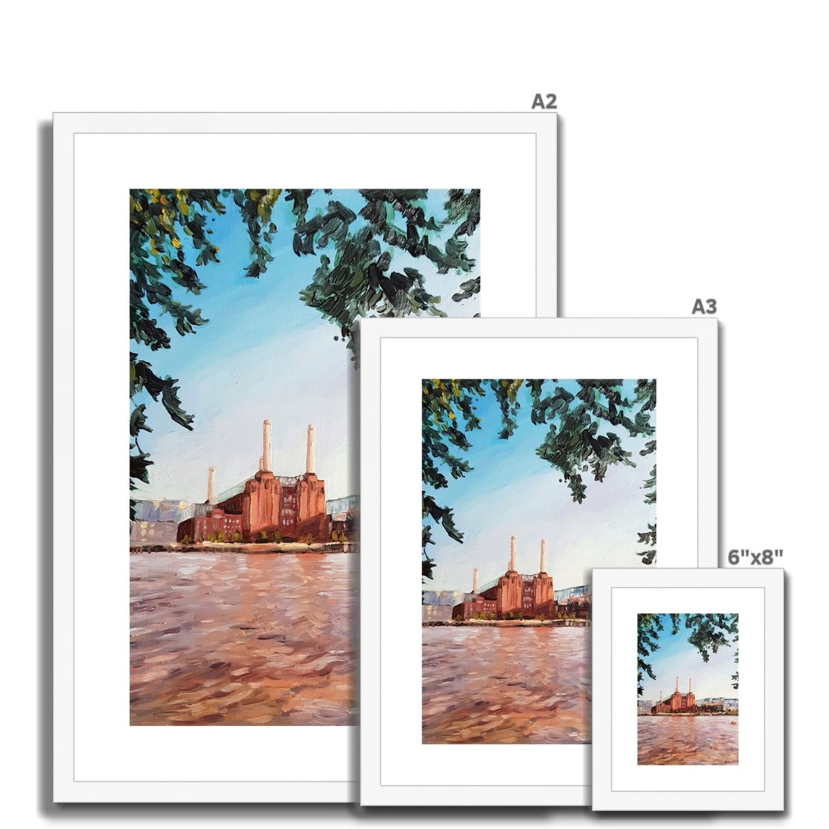 Towards Battersea Power Station, From Pimlico | Print Prints Harriet Lawless Artist england A3 / 12"x16.5" Natural Frame