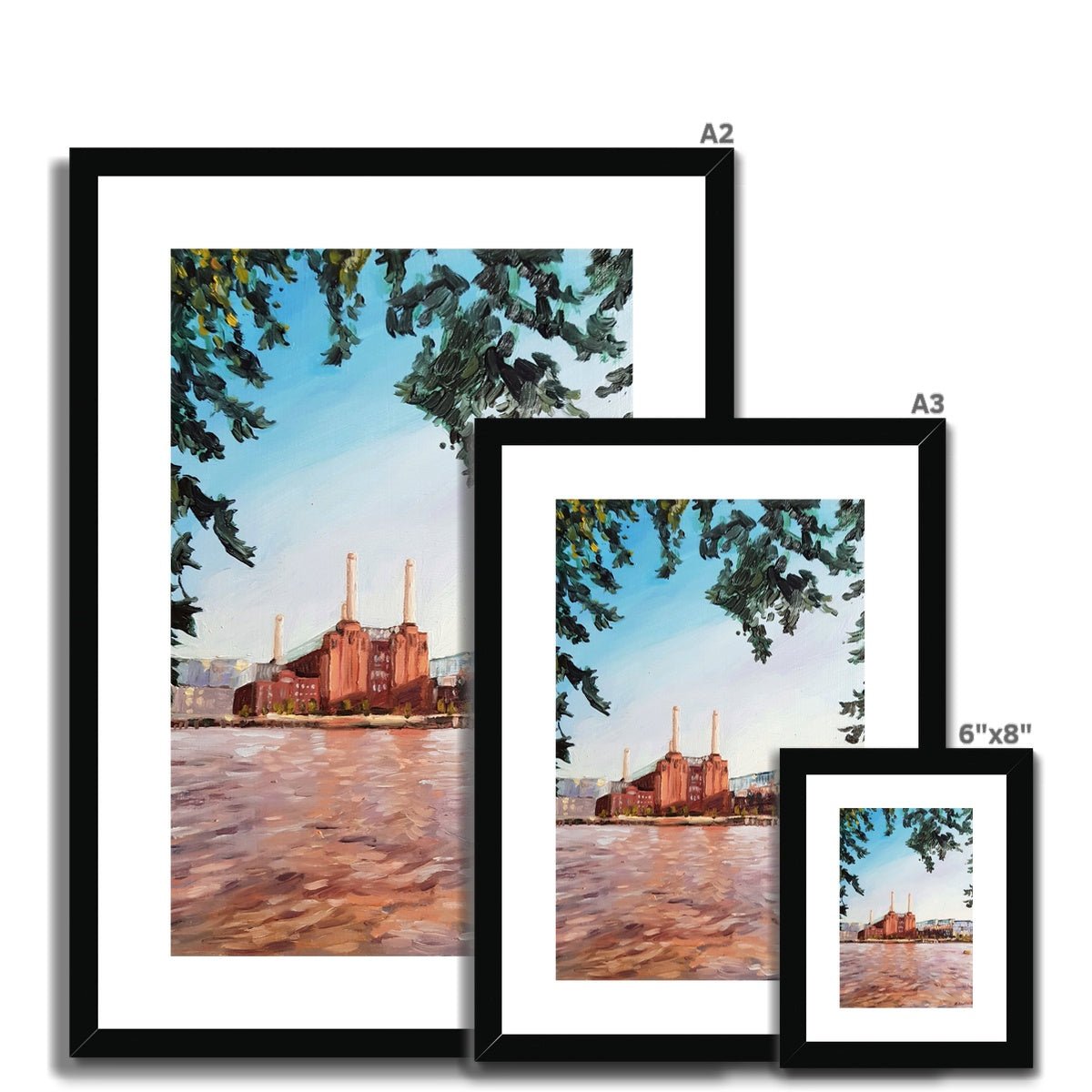 Towards Battersea Power Station, From Pimlico | Print Prints Harriet Lawless Artist england A3 / 12"x16.5" Natural Frame