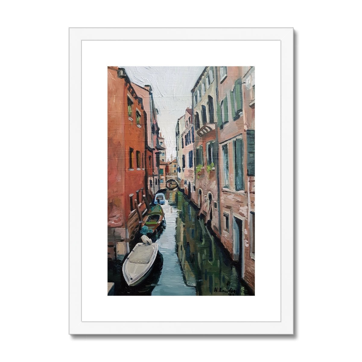 Venetian Tranquility; Autumn Morning on the Canals | Print Prints Harriet Lawless Artist italy A3 / 12"x16.5" White Frame