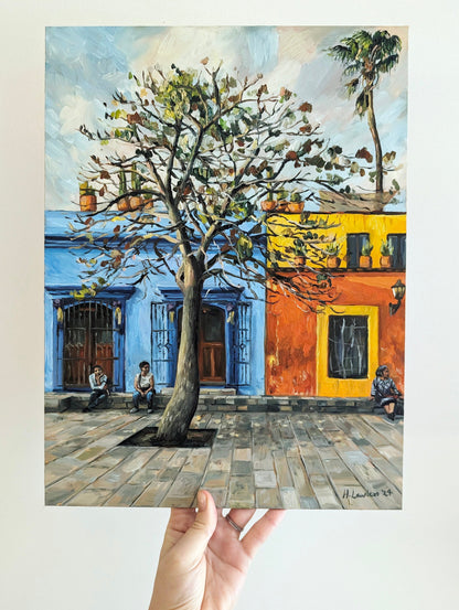 Waiting; Plaza de la Cruz de Piedra, Oaxaca | Original Painting Original Paintings Harriet Lawless Artist mexico