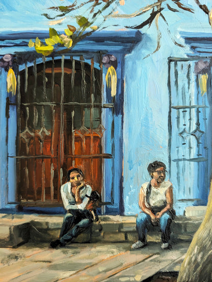 Waiting; Plaza de la Cruz de Piedra, Oaxaca | Original Painting Original Paintings Harriet Lawless Artist mexico