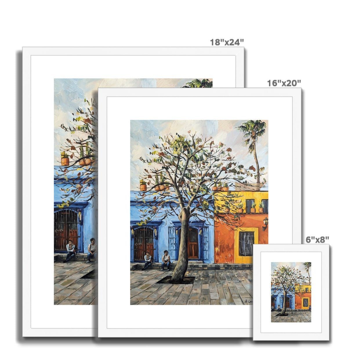 Waiting; Plaza de la Cruz de Piedra, Oaxaca | Print Prints Harriet Lawless Artist mexico 16"x20" / 41x51cm Natural Frame