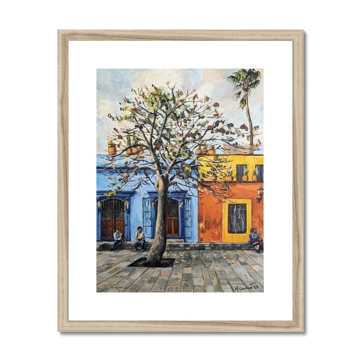 Waiting; Plaza de la Cruz de Piedra, Oaxaca | Print Prints Harriet Lawless Artist mexico 16"x20" / 41x51cm Natural Frame