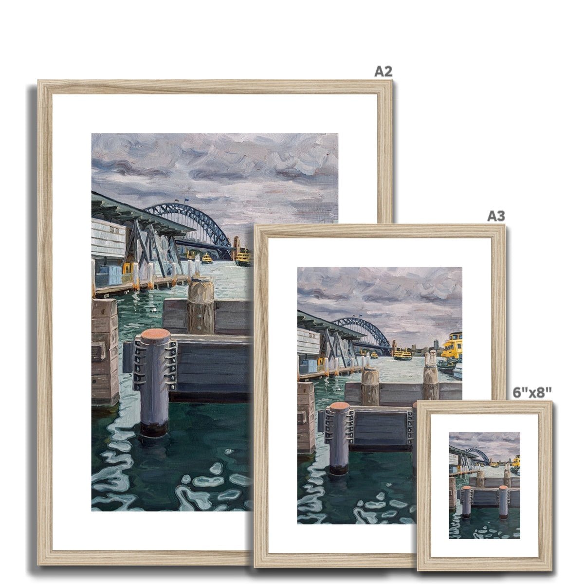 Yellow Ferries At Circular Quay, Sydney | Print Prints Harriet Lawless Artist australia A3 / 12"x16.5" Natural Frame