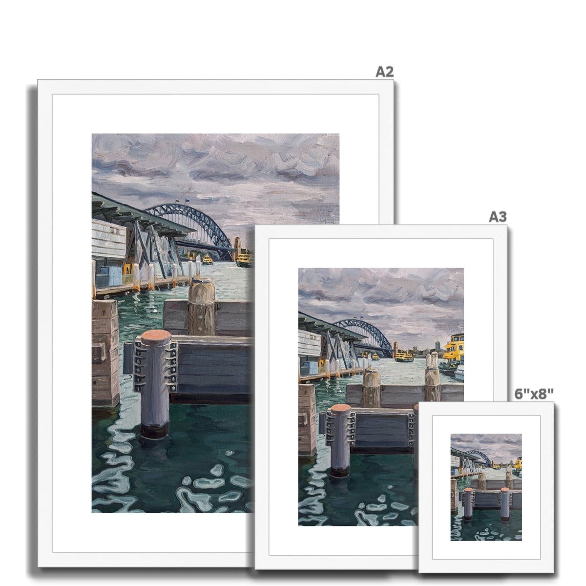 Yellow Ferries At Circular Quay, Sydney | Print Prints Harriet Lawless Artist australia A3 / 12"x16.5" Natural Frame