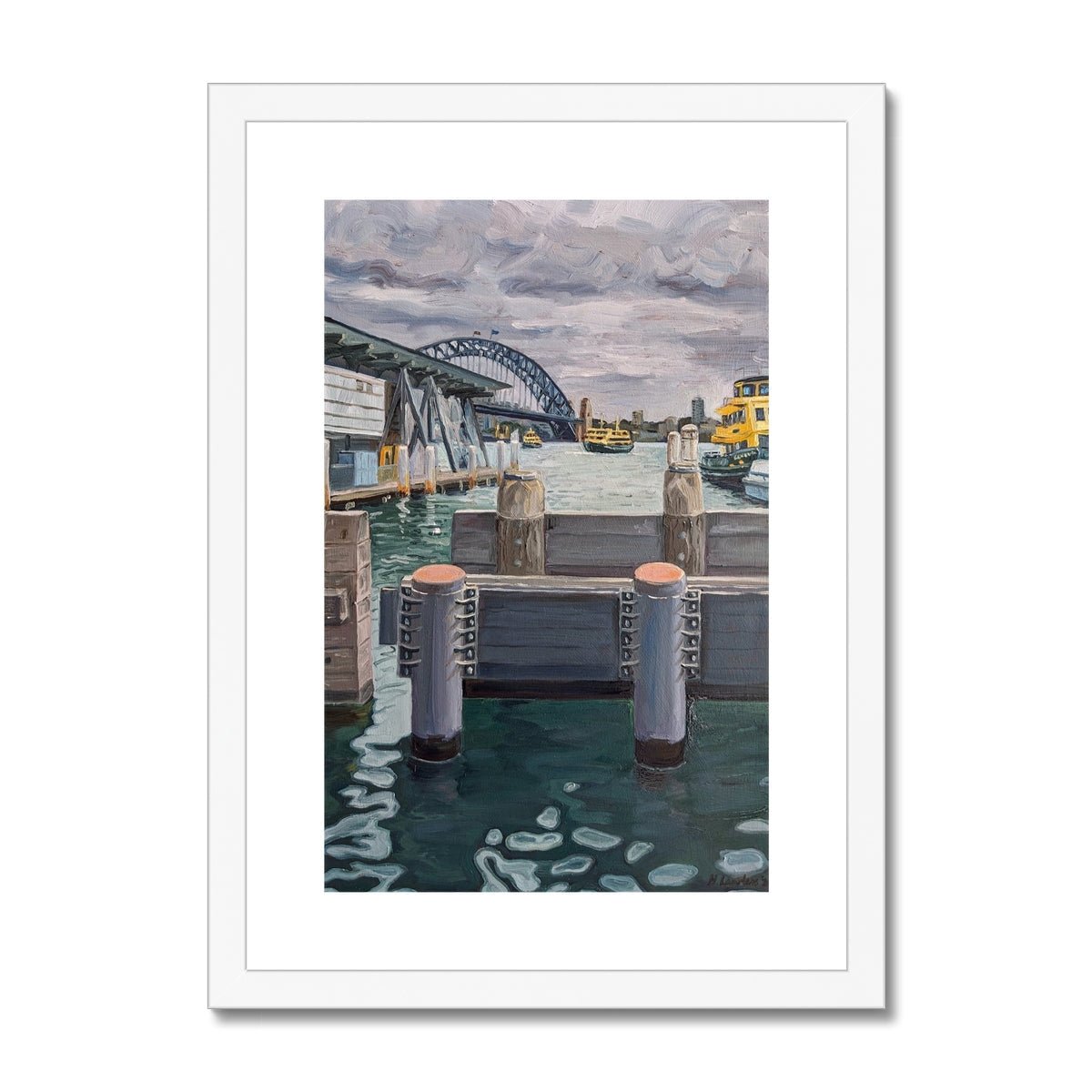 Yellow Ferries At Circular Quay, Sydney | Print Prints Harriet Lawless Artist australia A3 / 12"x16.5" White Frame