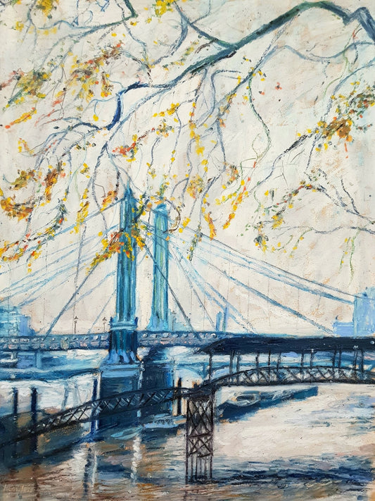 Albert Bridge, London In Autumn Original Paintings Harriet Lawless Artist england
