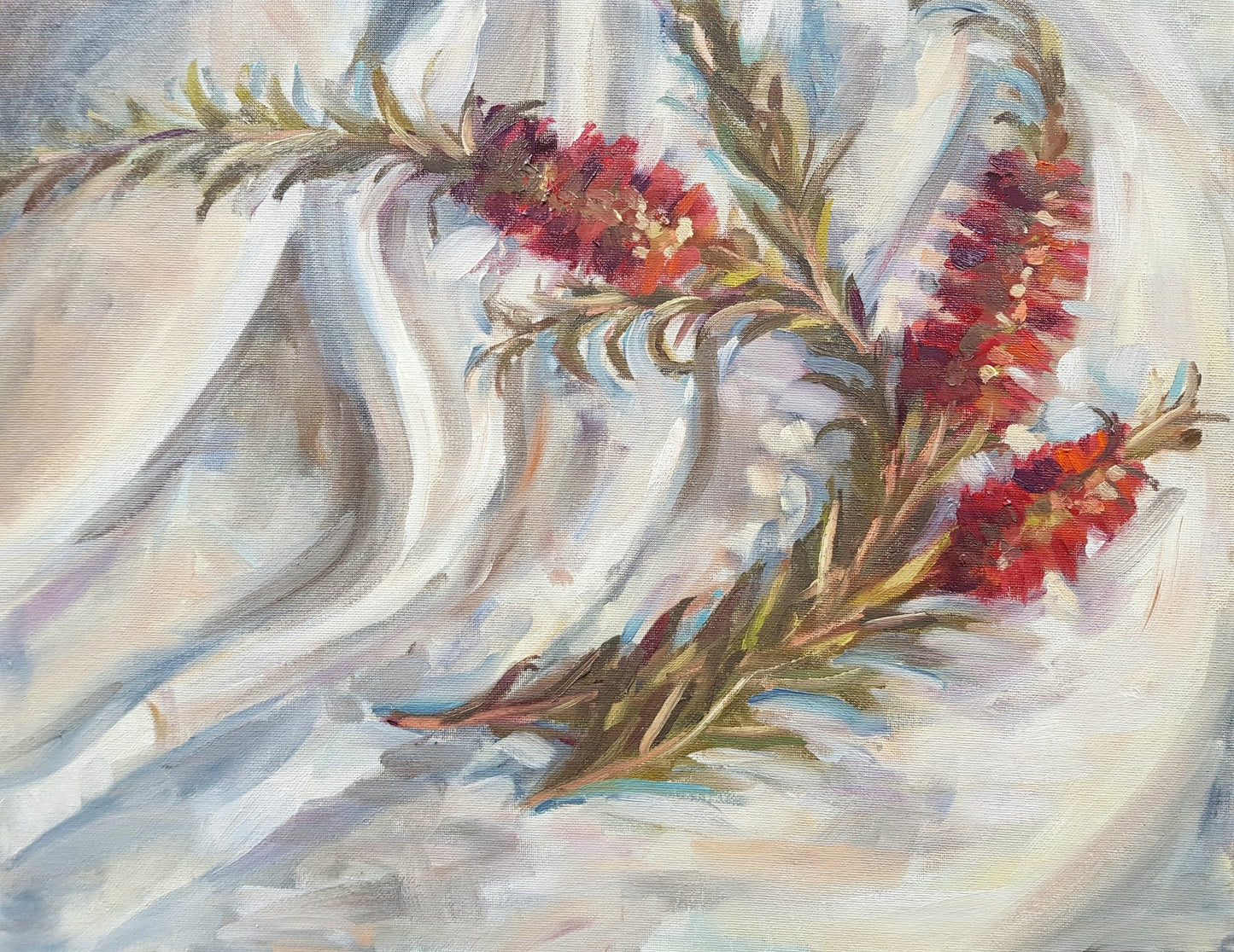 Bottlebrush On A White Sheet No.02 Original Paintings Harriet Lawless Artist australia flowers still life