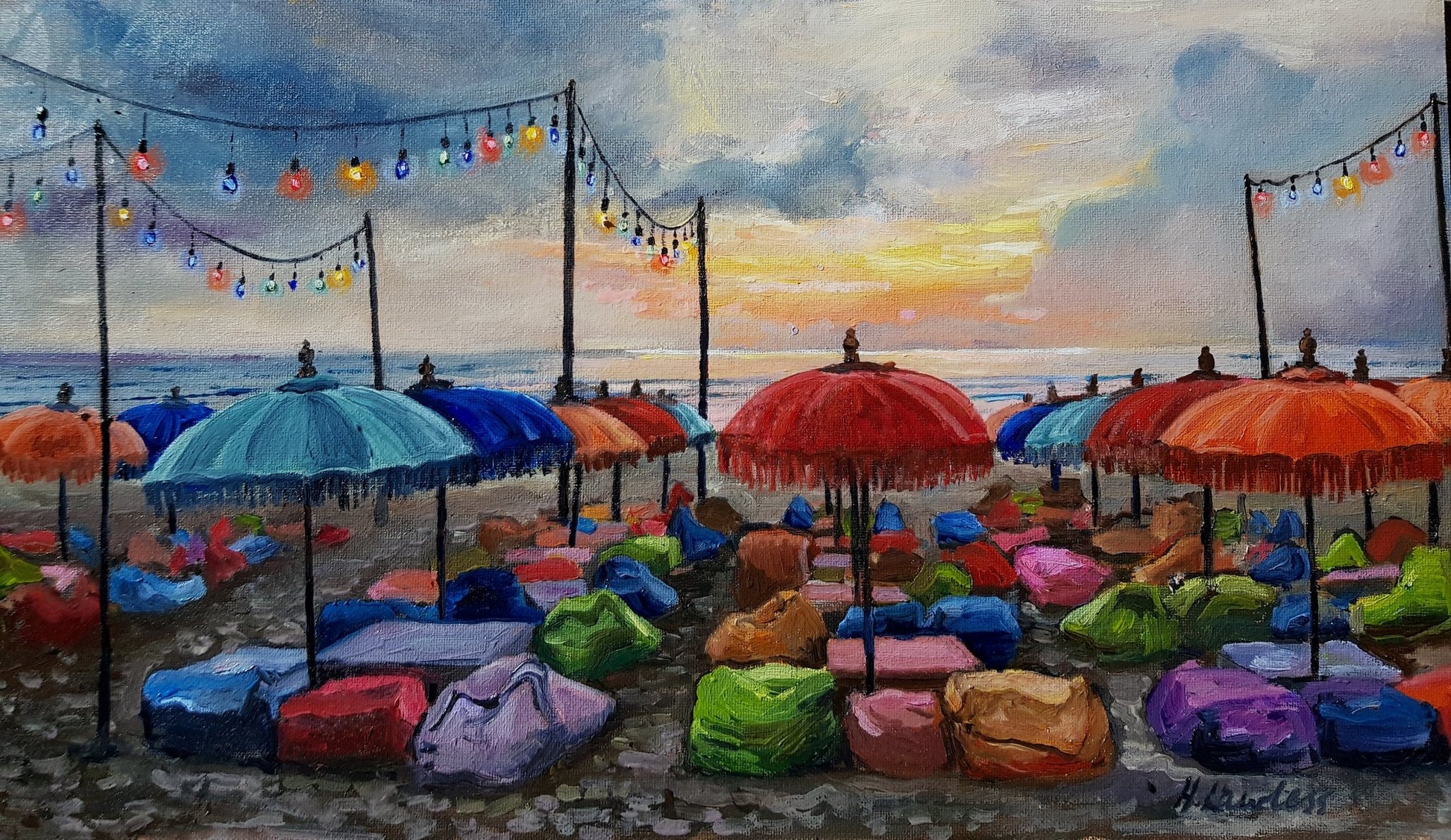 Champlung Seminyak beach sunset | Original Painting Original Paintings Harriet Lawless Artist bali