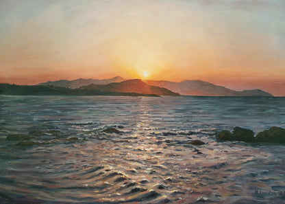 Chania Bay Sunset | Original Painting Original Paintings Harriet Lawless Artist greece sunset