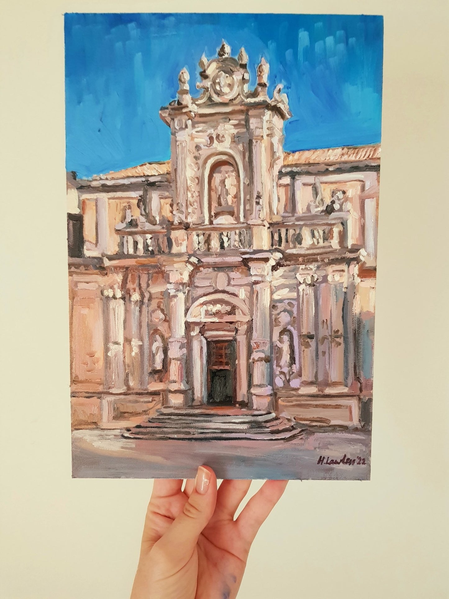 Duomo di Lecce, North Facade on Dusk | Original Painting Original Paintings Harriet Lawless Artist italy