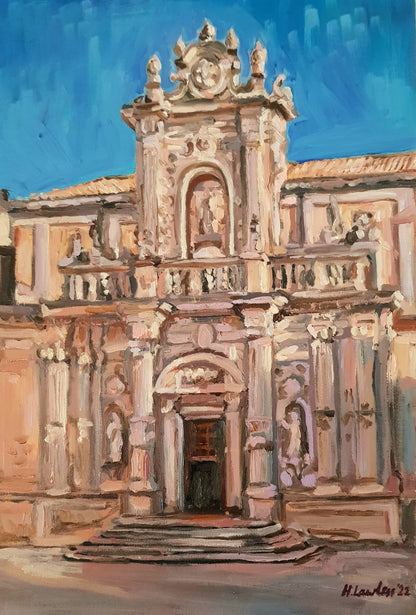 Duomo di Lecce, North Facade on Dusk | Original Painting Original Paintings Harriet Lawless Artist italy