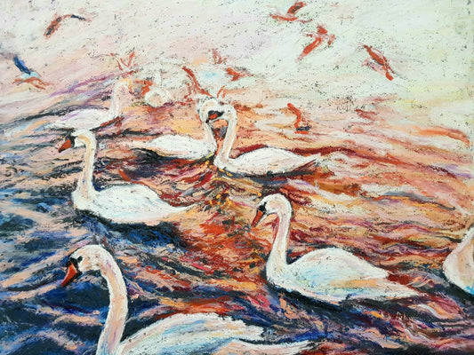 Hyde Park Sunset Swans Original Paintings Harriet Lawless Artist england sunset