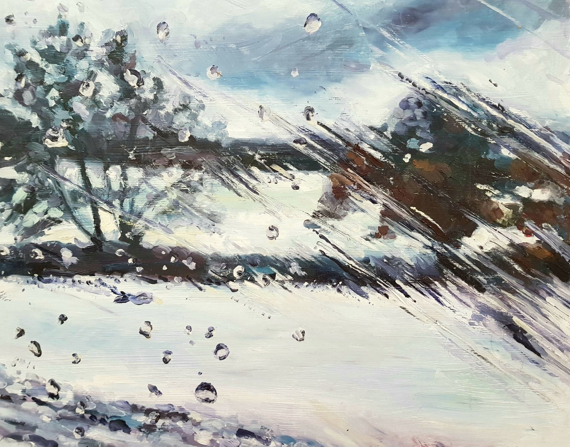 Icy Rainy Winter Window Original Paintings Harriet Lawless Artist christmas rainy