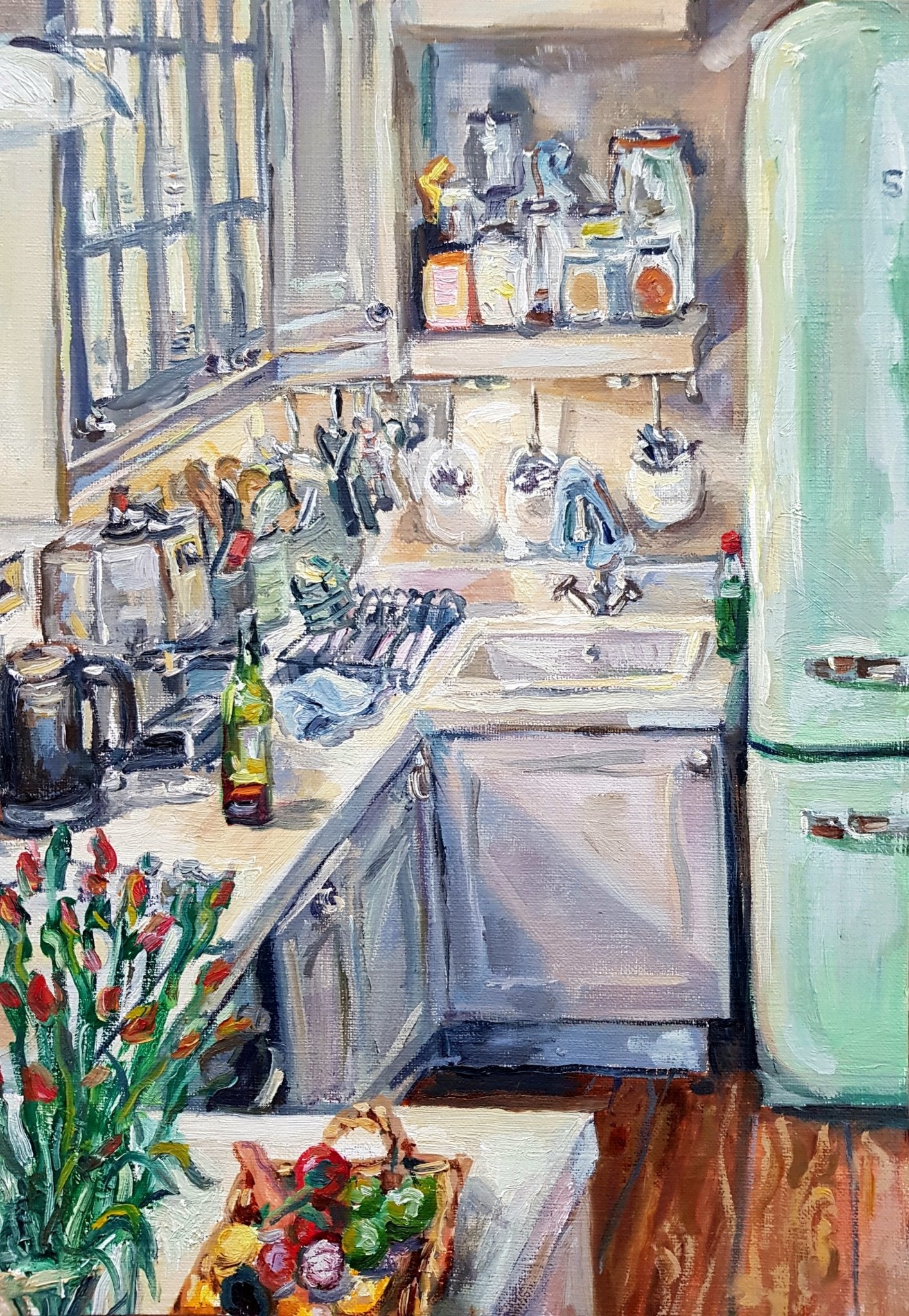 Kitchen Interior With Green Fridge 1 Original Paintings Harriet Lawless Artist england interior