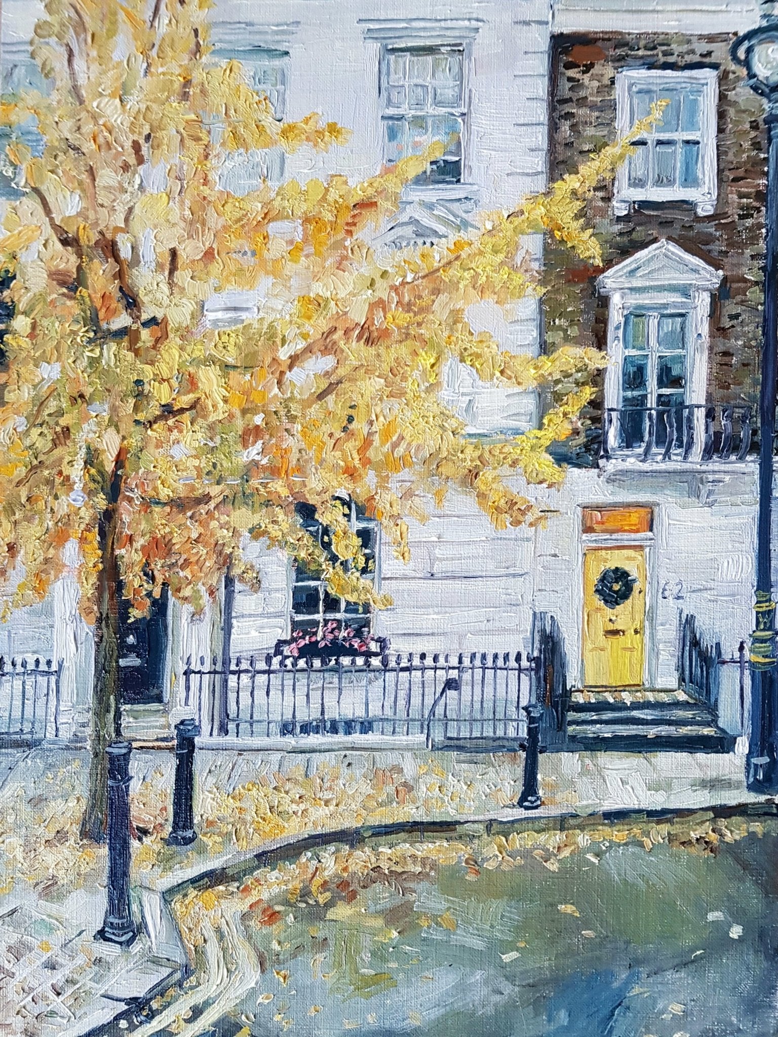 Late Autumn in Pimlico, With A Yellow Door Original Paintings Harriet Lawless Artist england