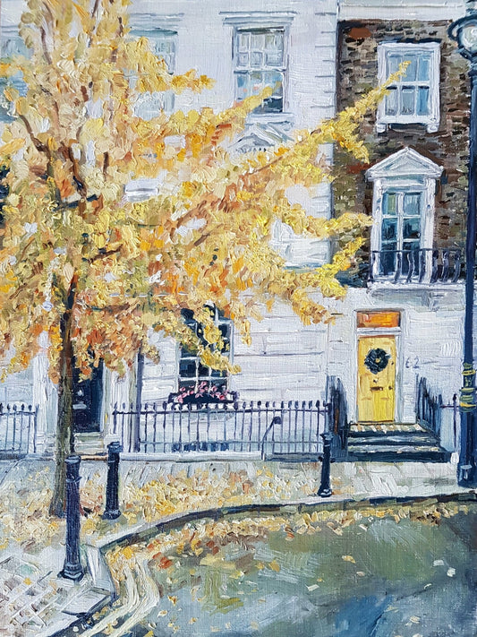 Late Autumn in Pimlico, With A Yellow Door Original Paintings Harriet Lawless Artist england