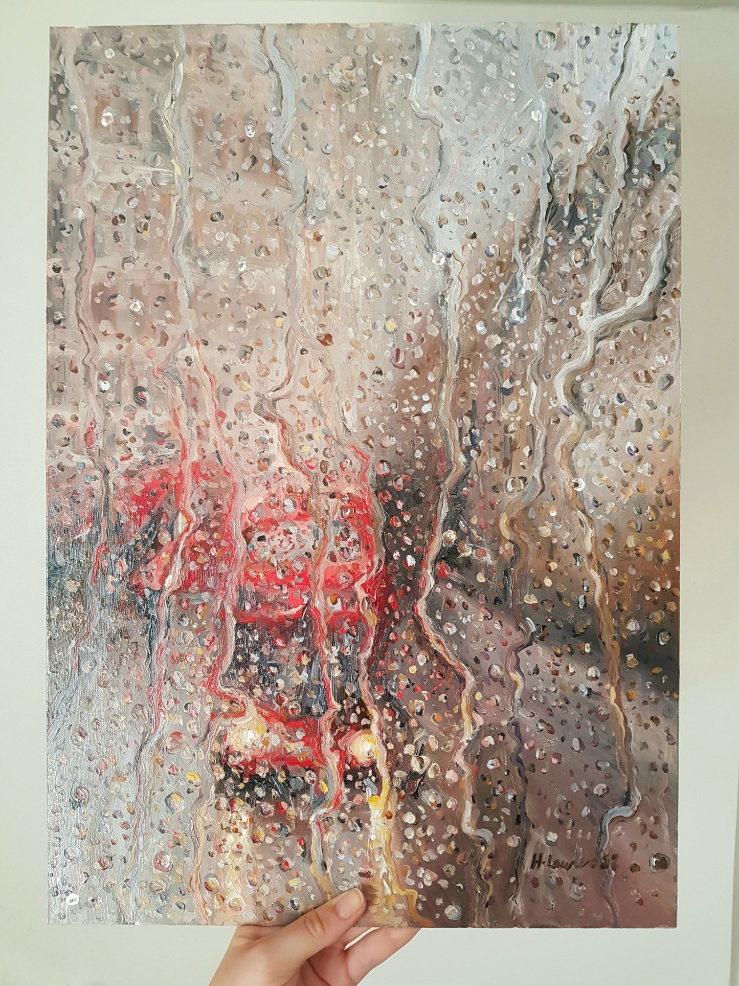 London Rain In The Headlights | Original Painting Original Paintings Harriet Lawless Artist england rainy