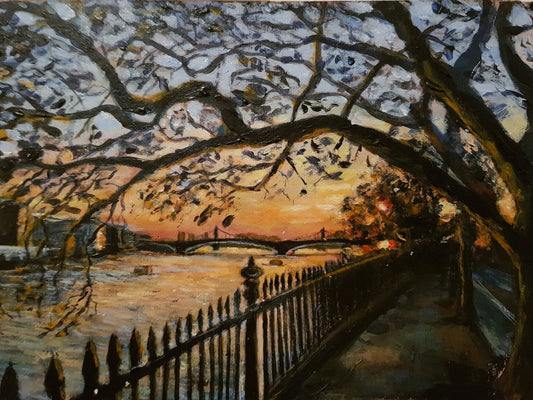 London Thames Sunset Original Paintings Harriet Lawless Artist england sunset