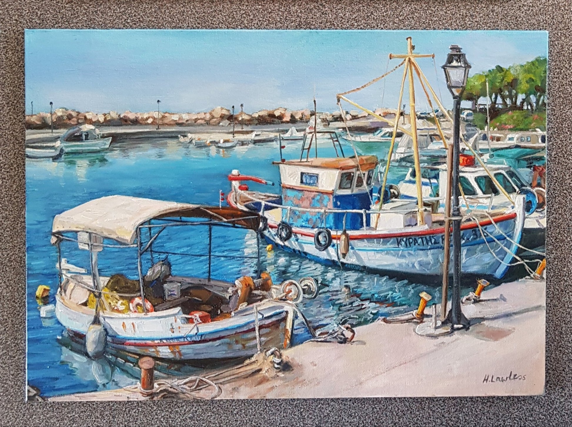 Nea Chora Marina Fishing Boats | Original Painting Original Paintings Harriet Lawless Artist greece