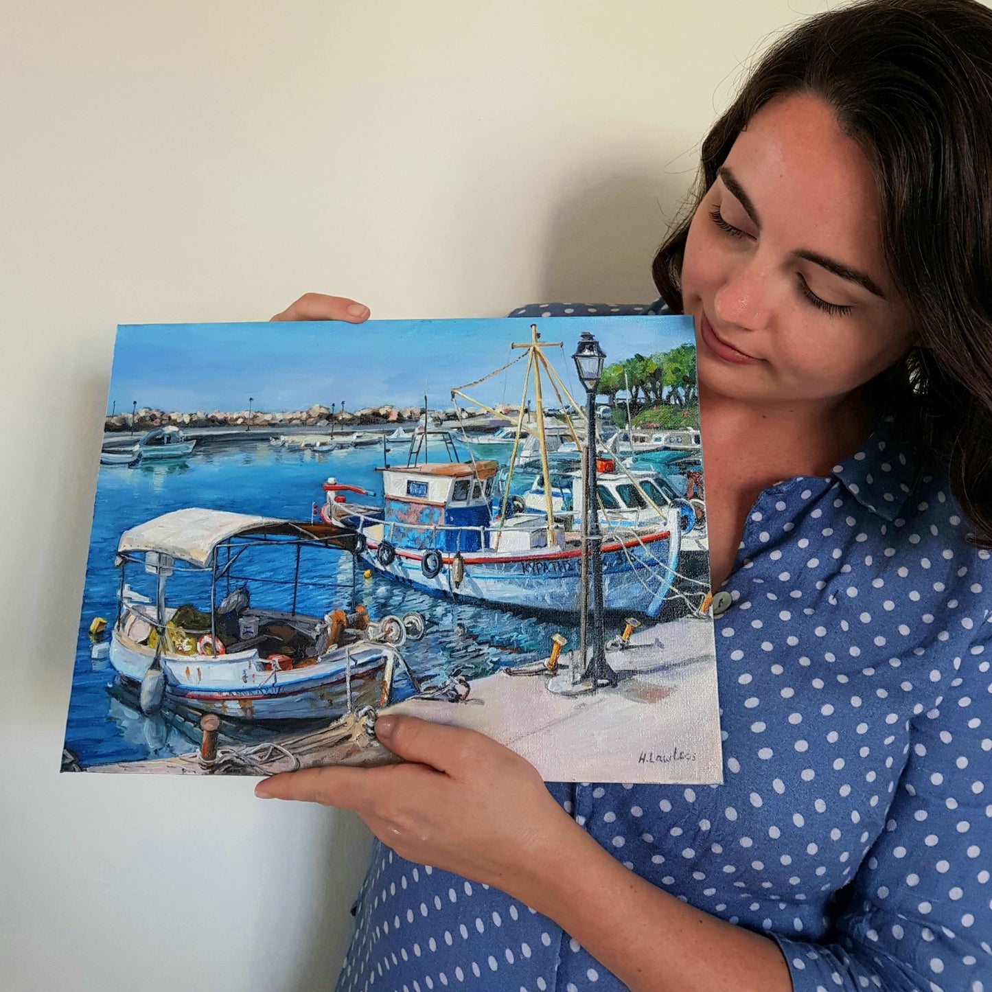 Nea Chora Marina Fishing Boats | Original Painting Original Paintings Harriet Lawless Artist greece