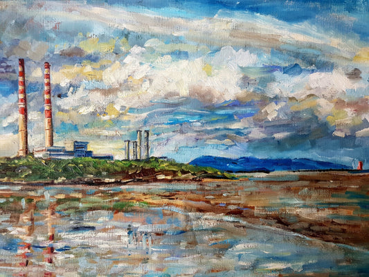 Poolbeg Chimneys On A Bright Cloudy Day Original Paintings Harriet Lawless Artist ireland