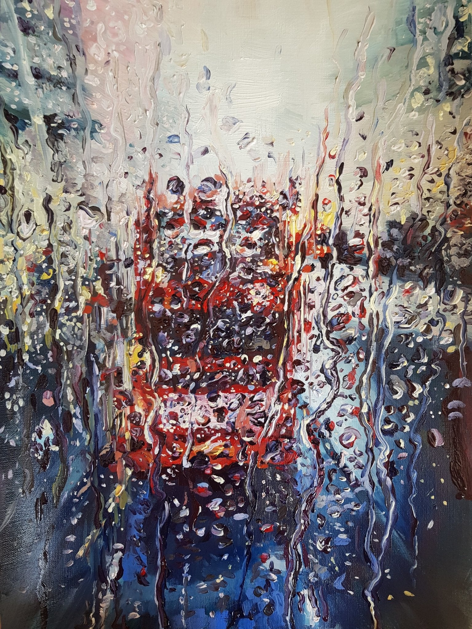 Rainy London Bus At Night Original Paintings Harriet Lawless Artist england rainy