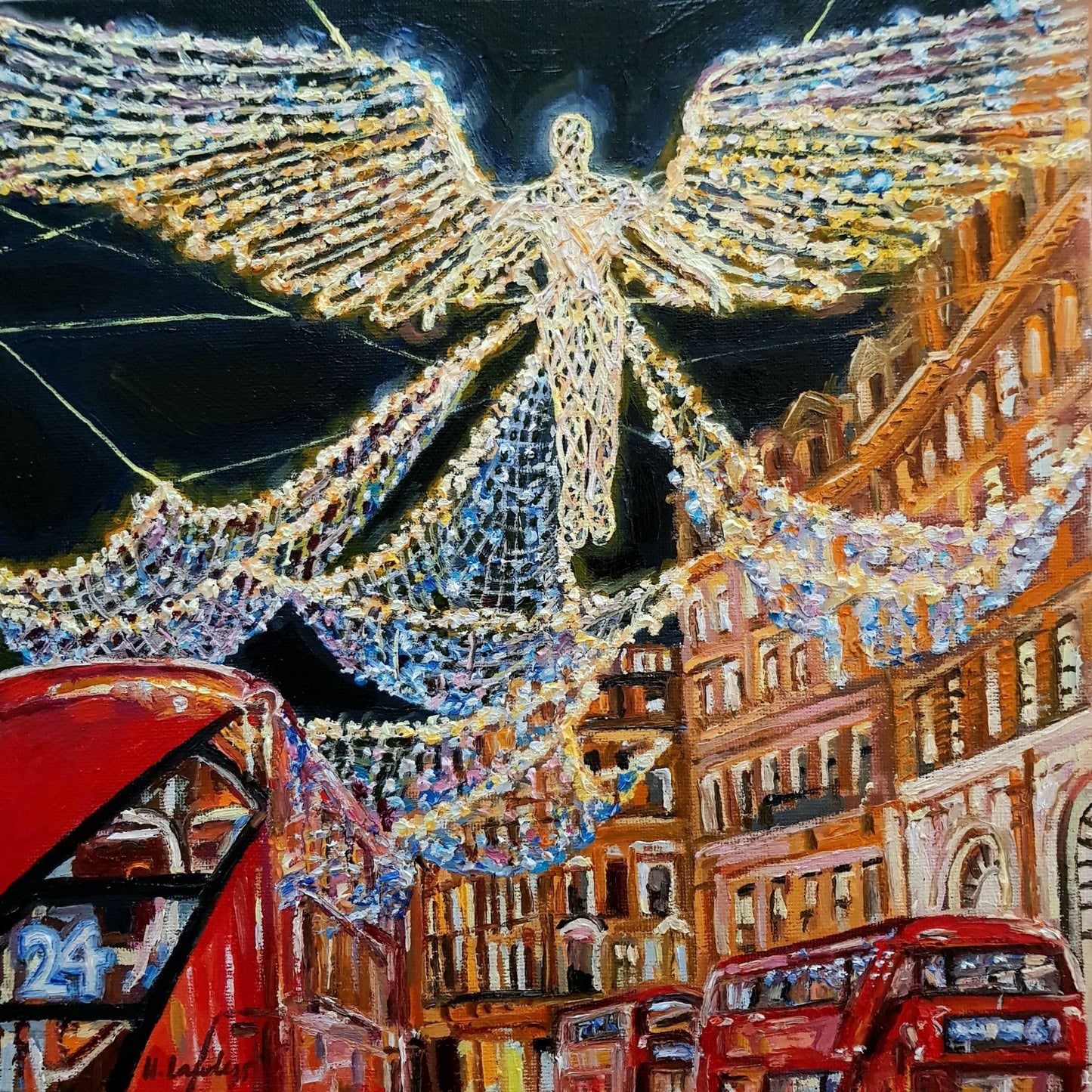 Regent Street Christmas Lights Original Paintings Harriet Lawless Artist christmas england