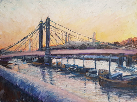 Snowy Albert Bridge on The River Thames in London Original Paintings Harriet Lawless Artist christmas england