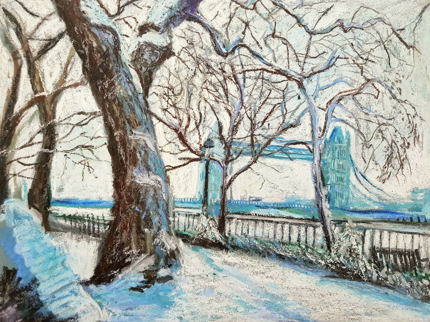 Snowy Winter Tower Bridge, London Original Paintings Harriet Lawless Artist christmas england