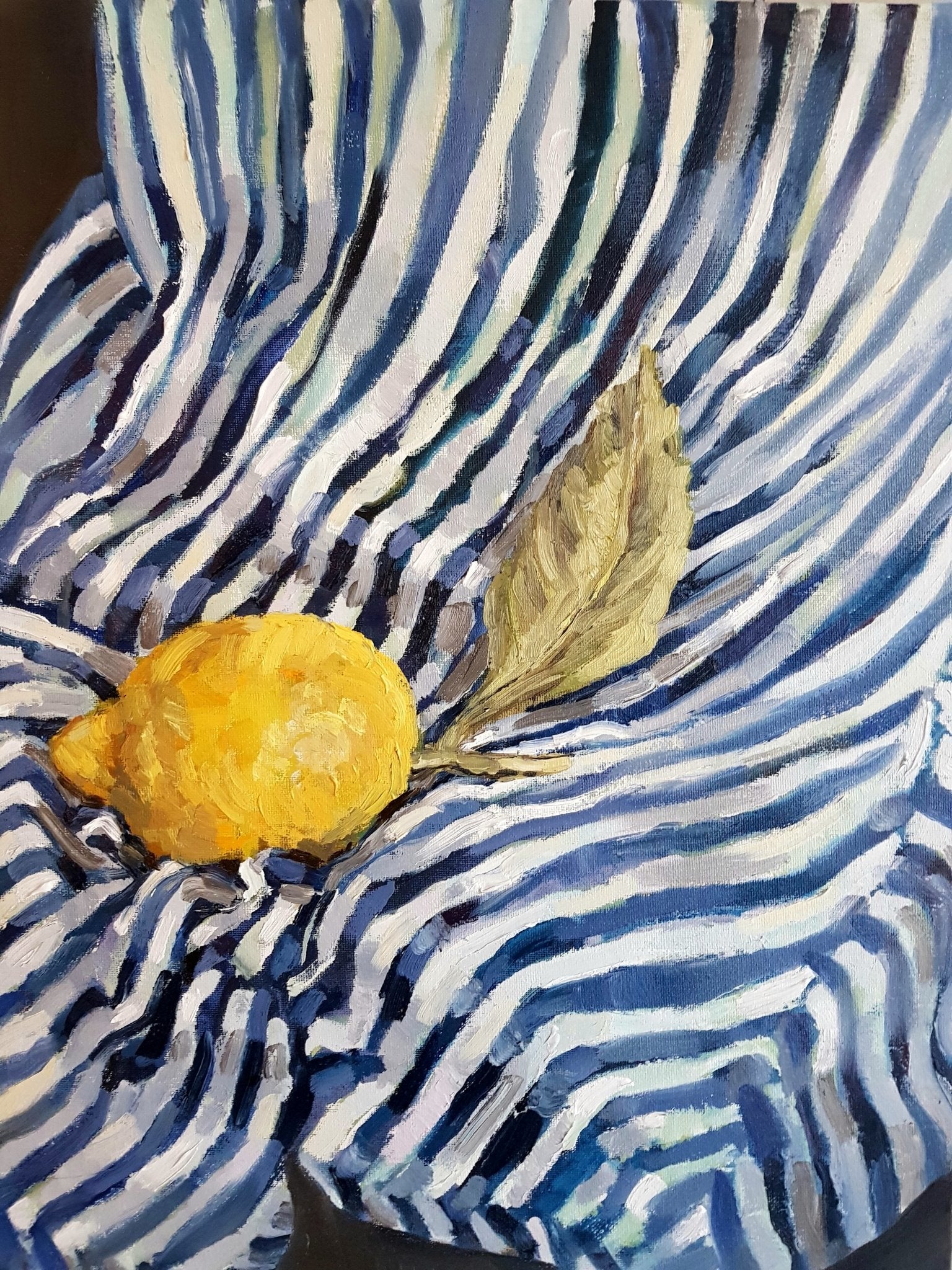 Sorrento Lemon On Stripes Original Paintings Harriet Lawless Artist fruit still life